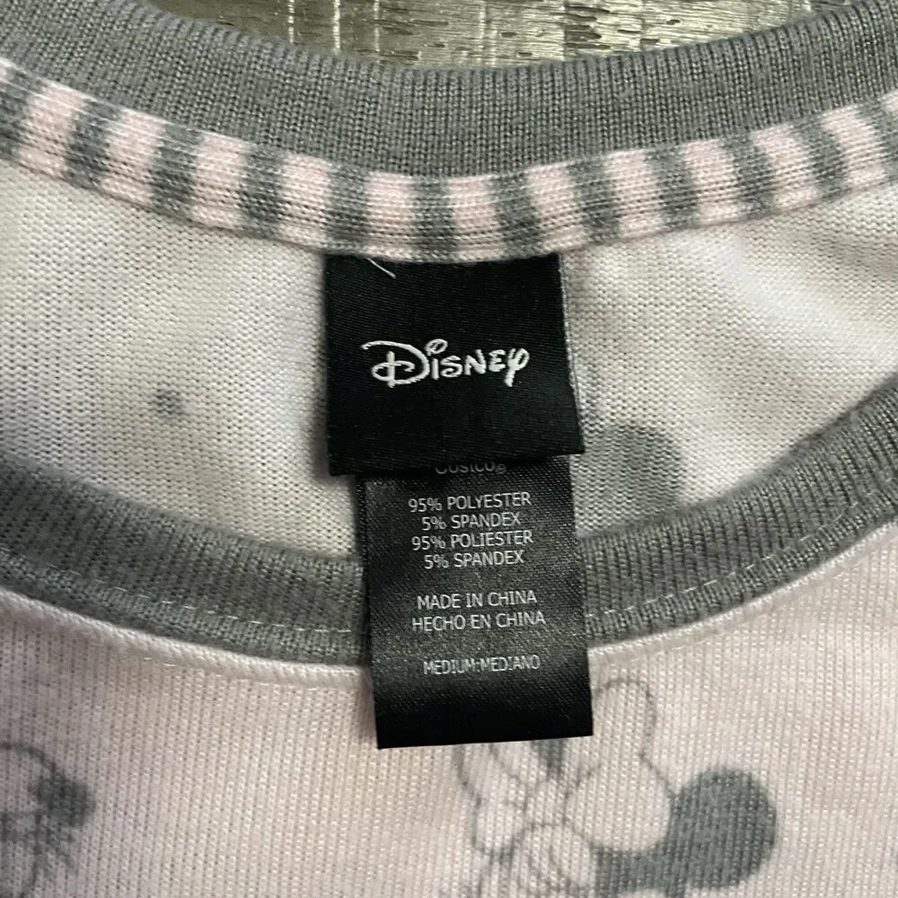Women's Disney Mickey Minnie Mouse 2 Piece Pajama Set Medium Light Pink Gray - Picture 2 of 6
